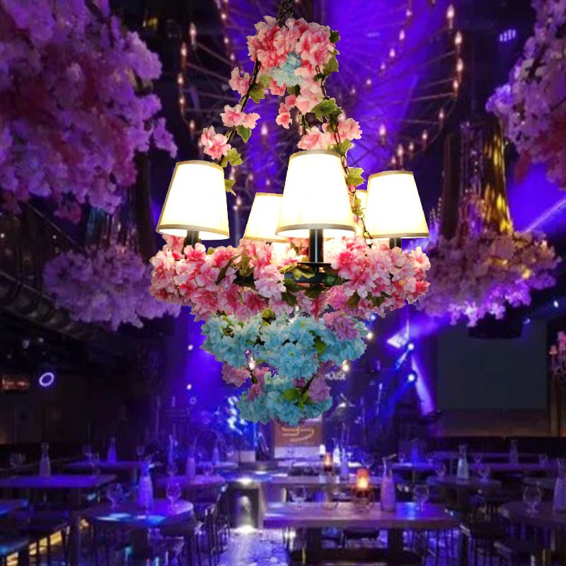 CONE RESTAURANTE DEL RESTAURADOR DE LA ILUMENTA DE ILUMENTA Vintage Metal 6 luces Pink Cherry Blossom LED STIffension Lámpara de suspensión