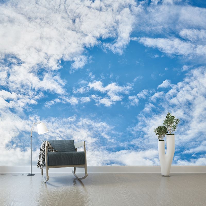 Papier peint mural ciel bleu avec nuages blancs, couleur claire, décoration contemporaine pour la maison