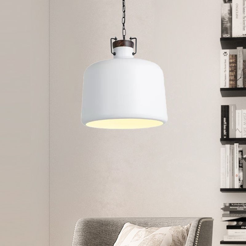 Bucket Restaurant Pendant Light Fixture Industrial Iron 1 Bulb Black/White Ceiling Suspension Lamp