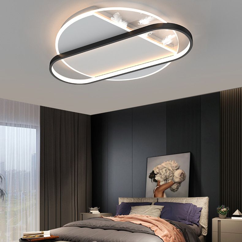 Lámpara de techo de plumas con forma geométrica, hierro moderno, 1 luz, montaje empotrado para sala de estar