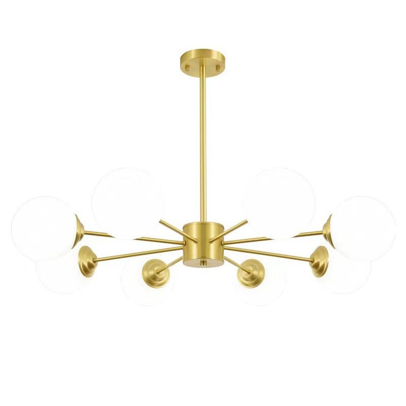 Post-Modern Metal Hanging Chandelier Light Opal Glass Shade  Ceiling Chandelier in Gold for Living Room
