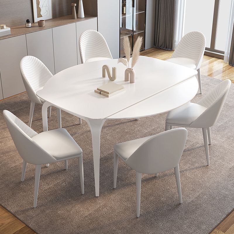 Contemporary White Round Stone Dining Table with 4 Steel Foot
