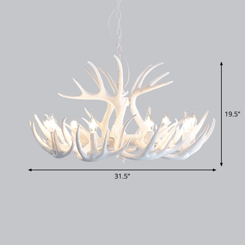 Harzgeweih Kronleuchter Licht Retro -Stil Wohnzimmer Anhänger Leuchte in Weiß
