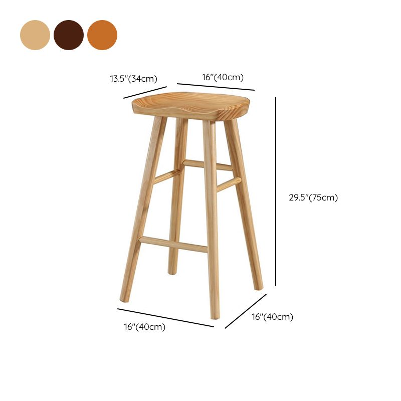 Solid Wood Dining Stool Contemporary Backless Bar Stool with Footrest