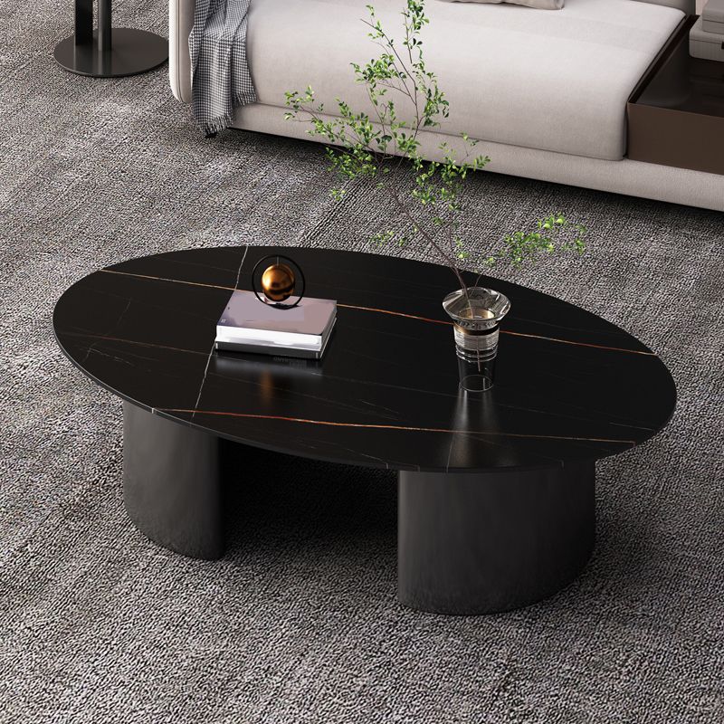 15"H Glam Coffee Table Slate Oval Single Coffee Cocktail Table
