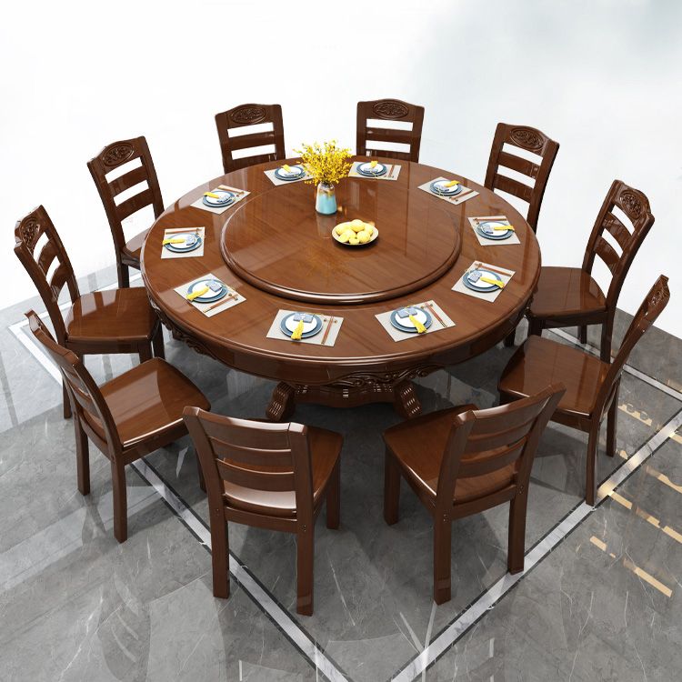 Traditional Dining Table Round Rubberwood Dinner Table for Dining Room