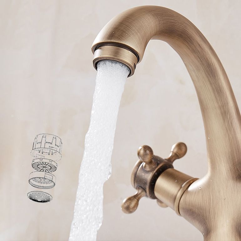 Glam Vanity Sink Faucet Brass Cross Handles Low Arc Bathroom Sink Faucet