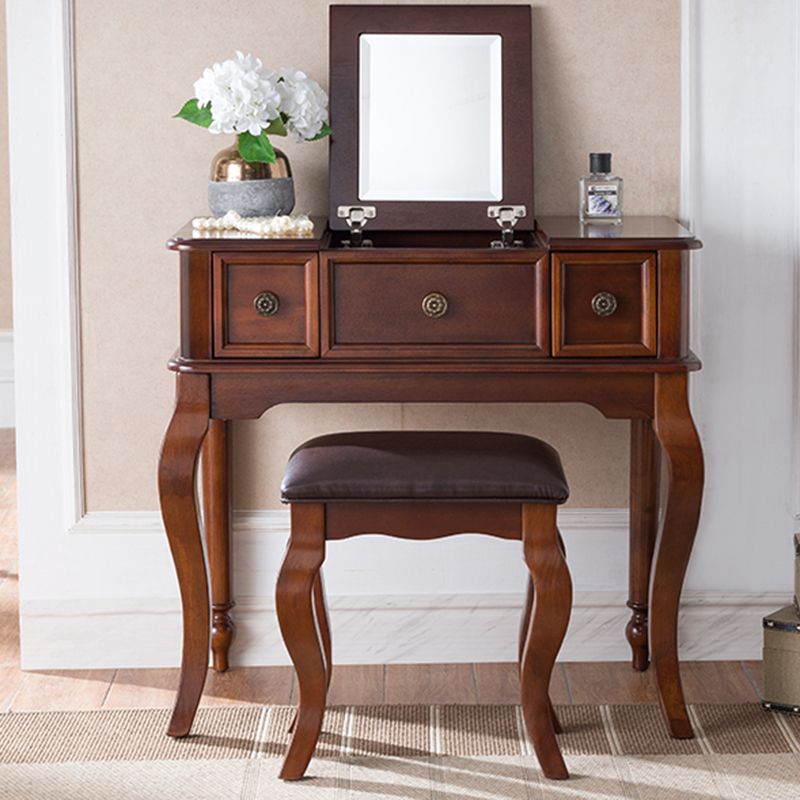 Traditional Flip-Top Vanity Dressing Table Wooden Makeup Vanity Set