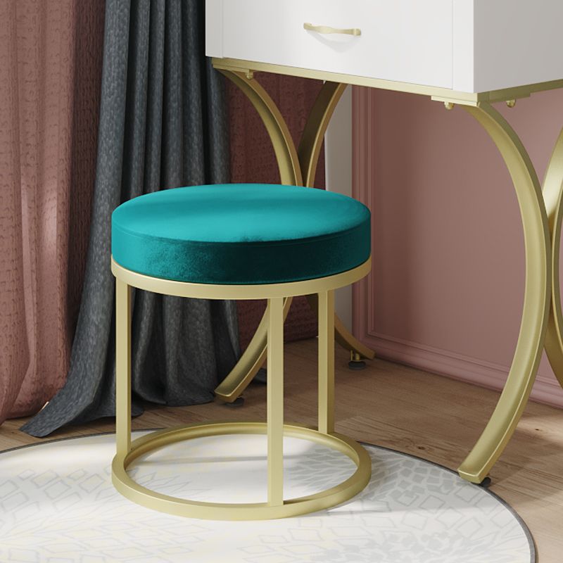 Glam Ottoman Velvet Tear Resistant Upholstered Solid Color Round Ottoman with Metal Legs