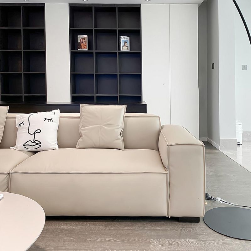 Modern 4-seat Square Arm Sofa 110.23" Wide Beige Faux Leather Sofa