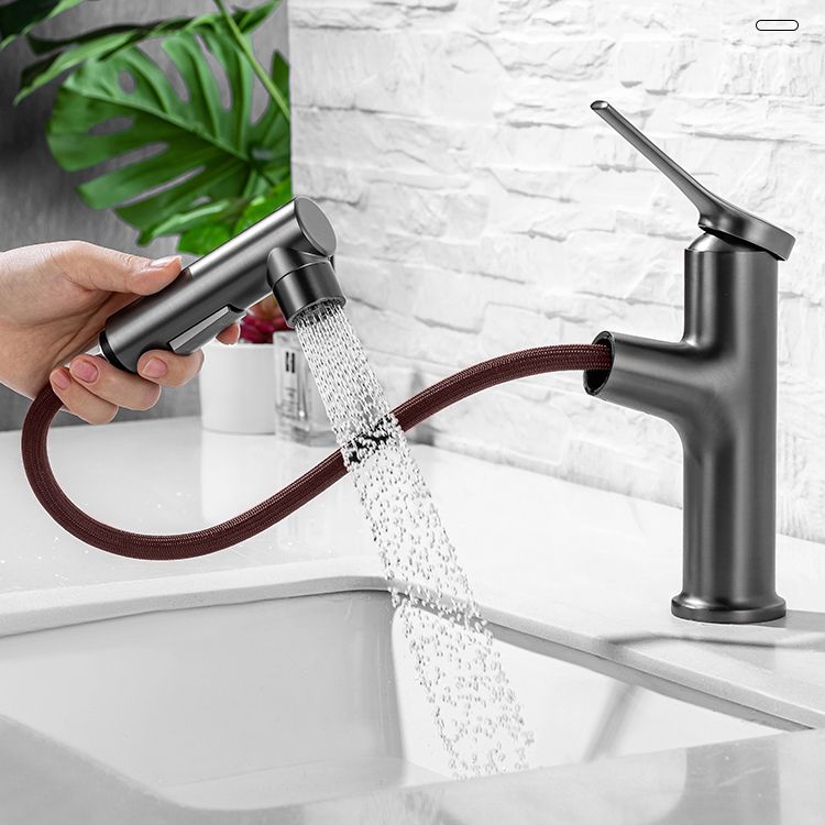 Modern Vessel Sink Faucet Lever Handle with Pull Down Sprayer