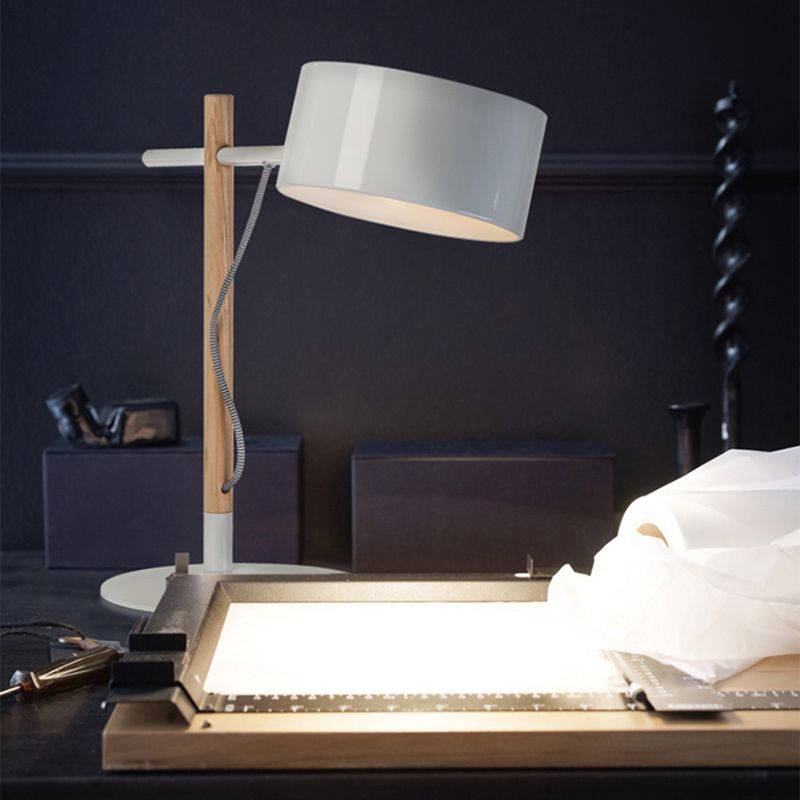 Drum Shade Desk Lamp Contemporary Style Steel 1 Light Red/White Reading Book Light for Study Room