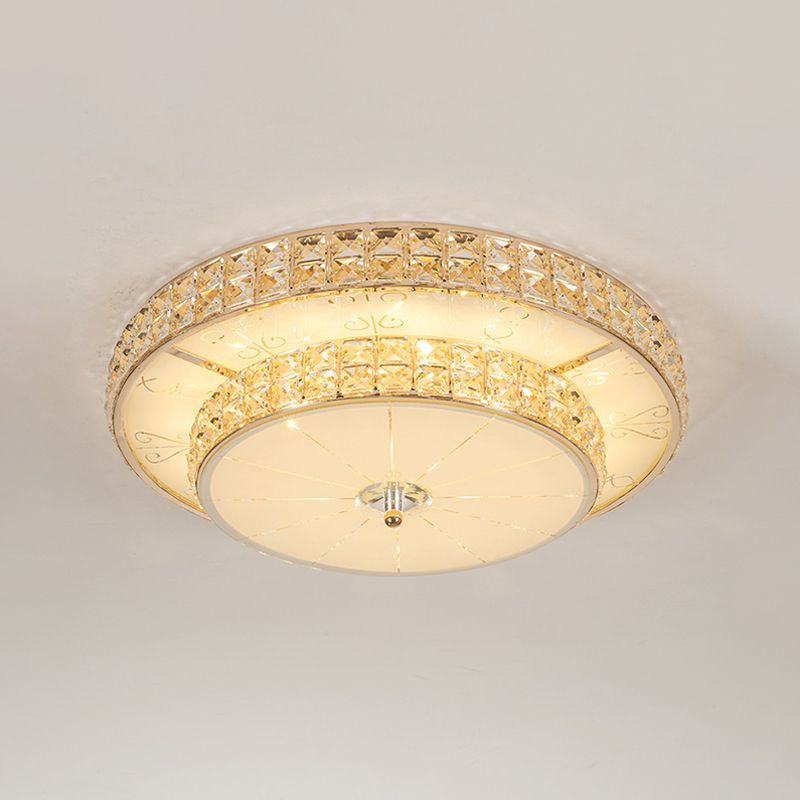 Modern Flower/Round Flush Ceiling Light Clear Beveled Crystals LED Lighting Fixture in Champagne for Parlor