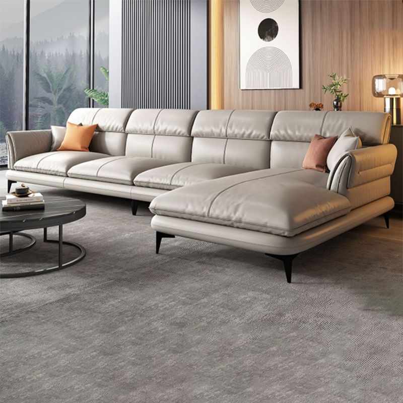 Modern Cushions Flared Arm Seating Living Room Faux Leather Stationary Sofa