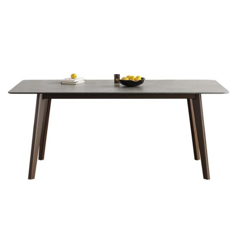 Mid-Century Modern Rectangle Dining Table Sintered Stone Table with 4 Solid Wood Legs