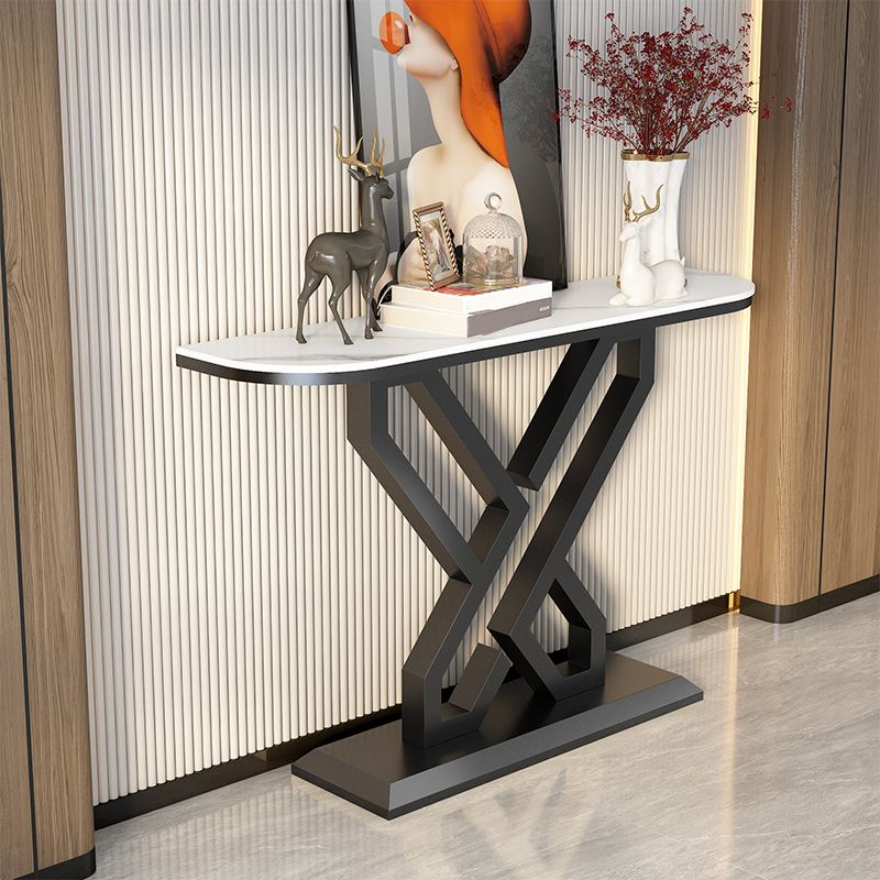 Stone Top Accent Table with Pedestal Base Console Table 31.5"