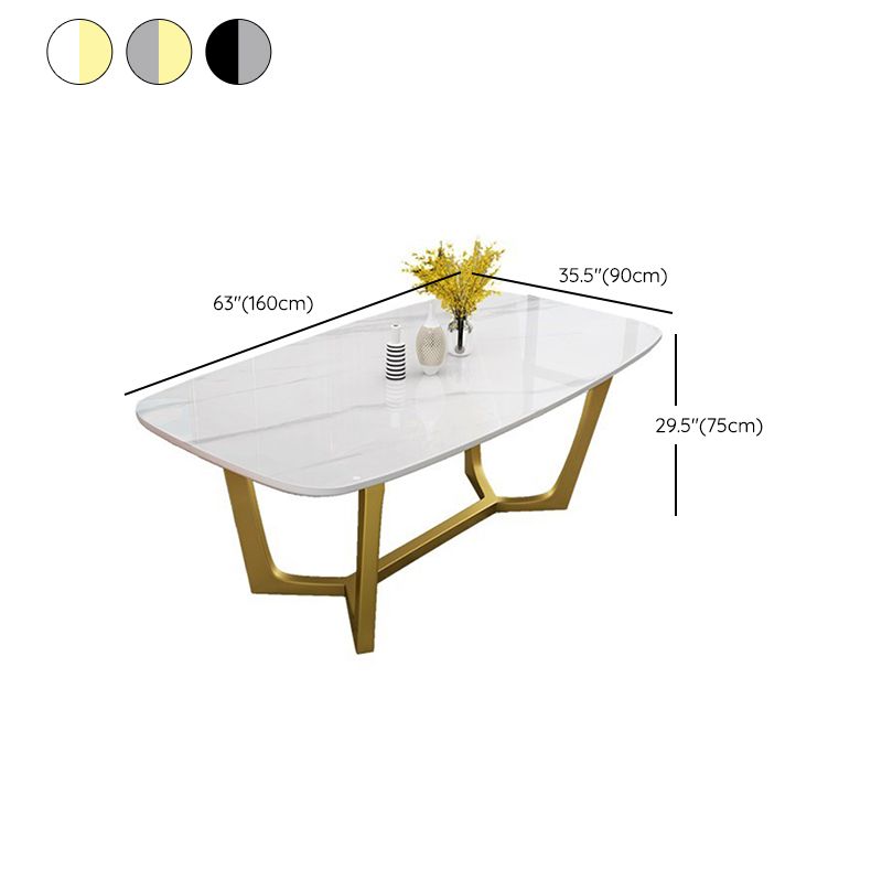 Luxury Sintered Stone Fixed Table Rectangle Trestle Base Dining Desk