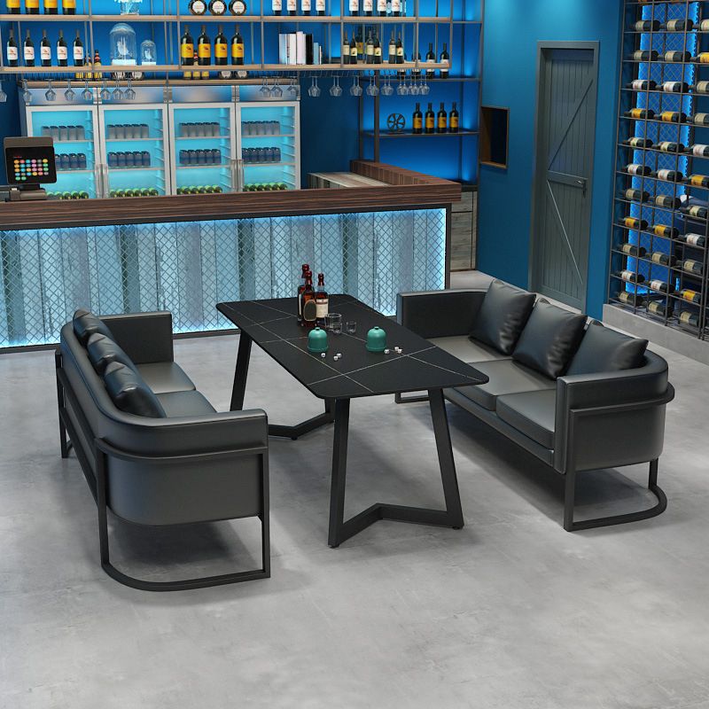 Industrial Style Dining Table Black Sintered Stone Table with Metal Base