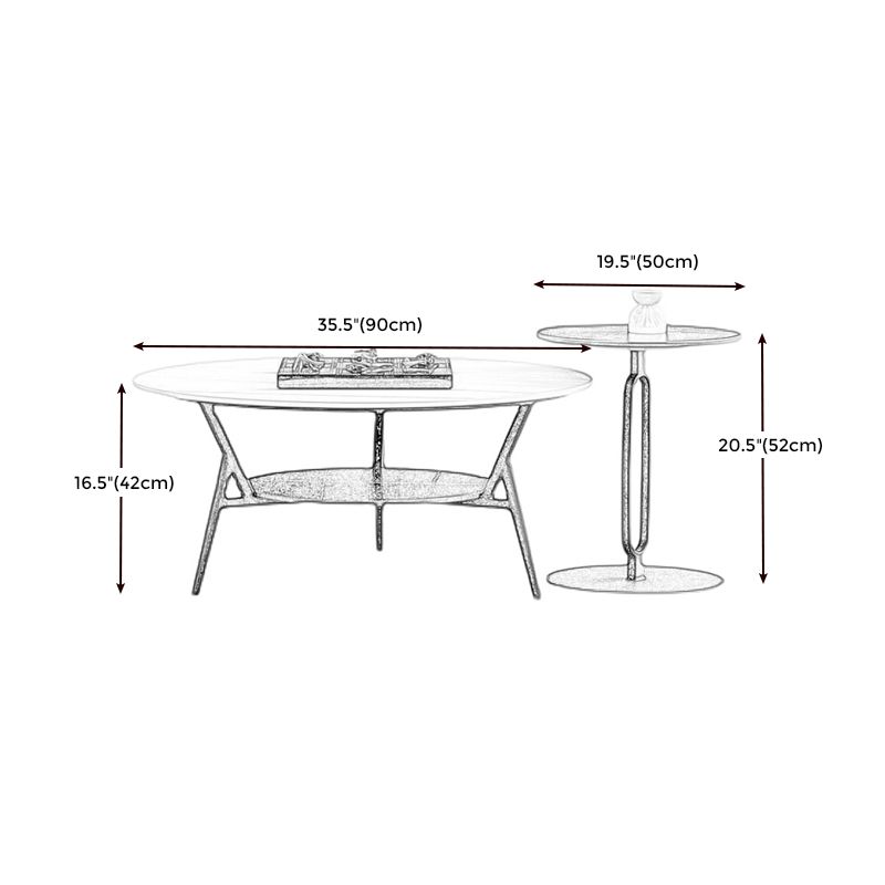 Modern Slate Trestle Coffee Table with Storage Round Cocktail Table in Grey