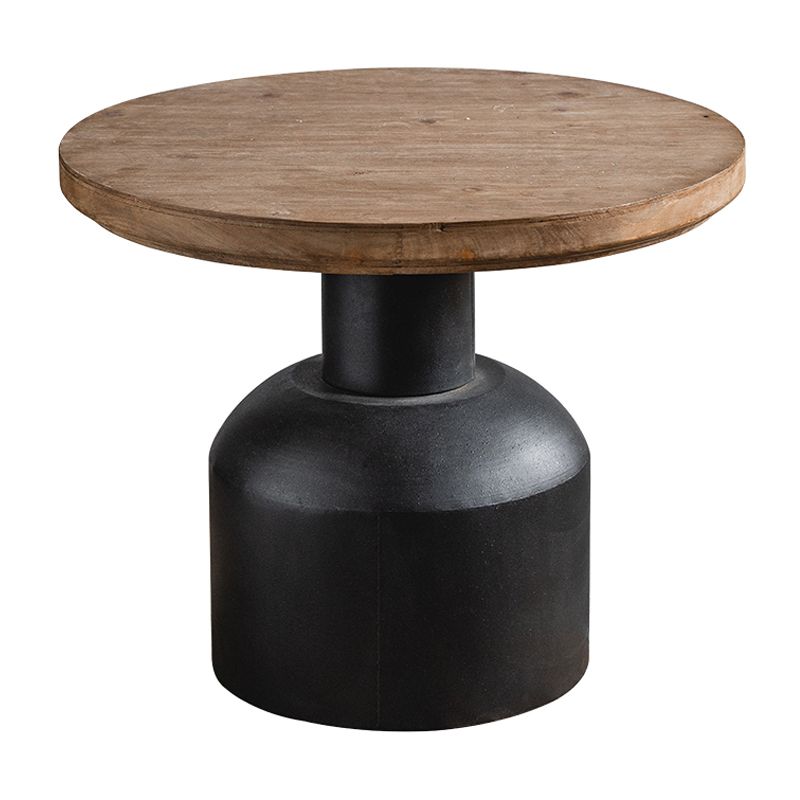 Rustic Iron Pedestal Round Wood Top Coffee Table - Distressed Surface Treatment