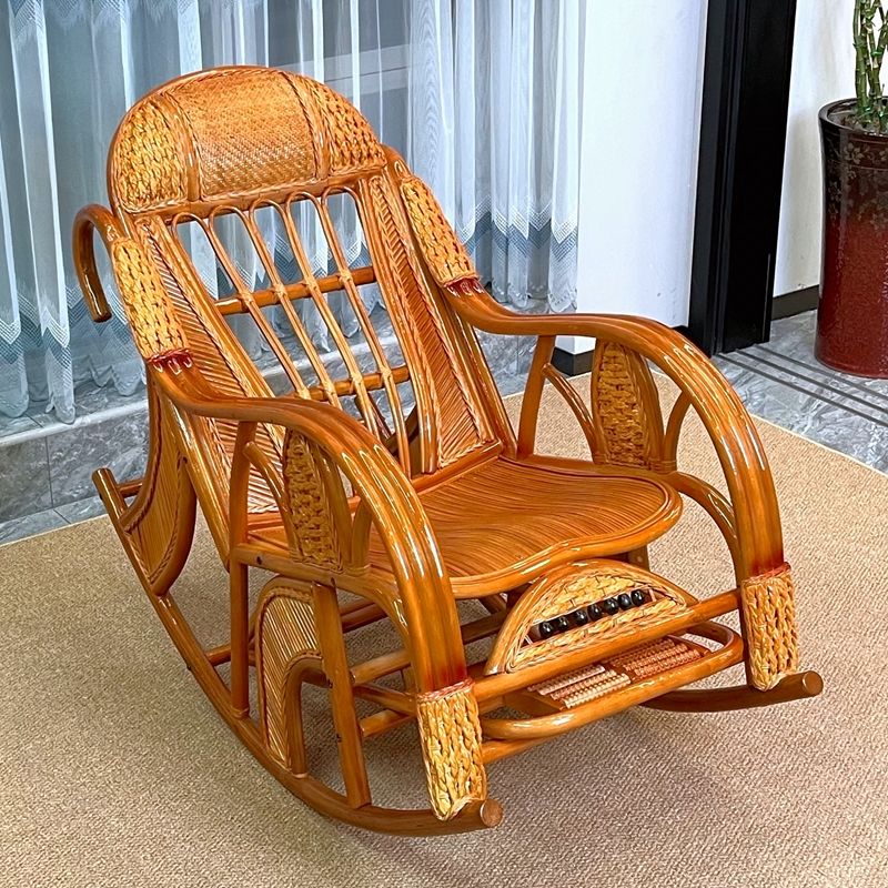 Traditional Rocking Chair Rattan Spindle Backrest Solid Color Indoor Rocking Chair