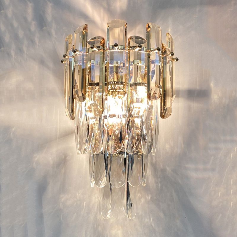 Modern Style Tiered Wall Light Crystal 2 Lights Sconces for Bedroom