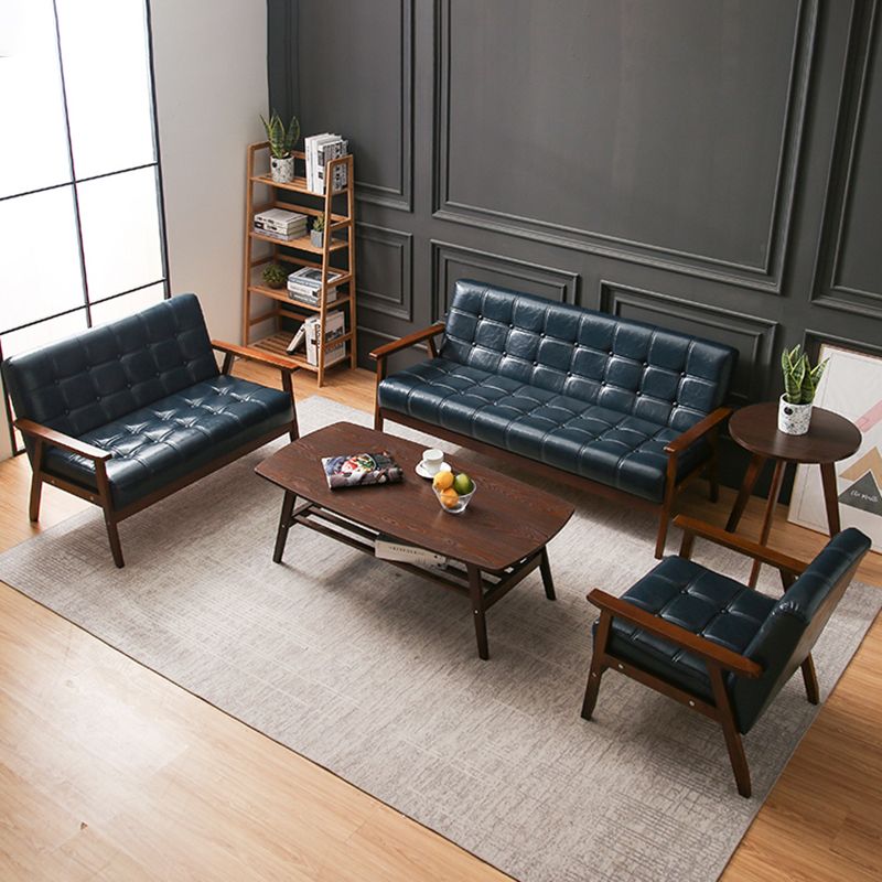 Brown Modern Biscuit Back Genuine Leather Standard Sofa 27.56"High Square Arm Sofa