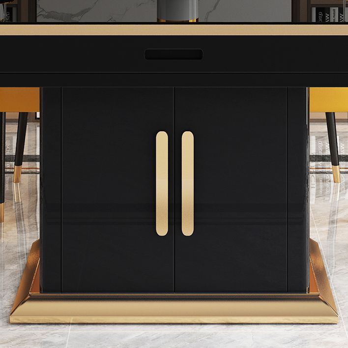 Modern Collapsible Tempered Glass Desktop Dining Table with Lockers for Dining Room