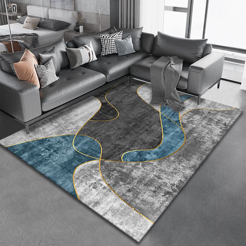 Light Grey Modern Rug Polyester Pattern Area Rug Non-Slip Backing Rug for Sitting Room