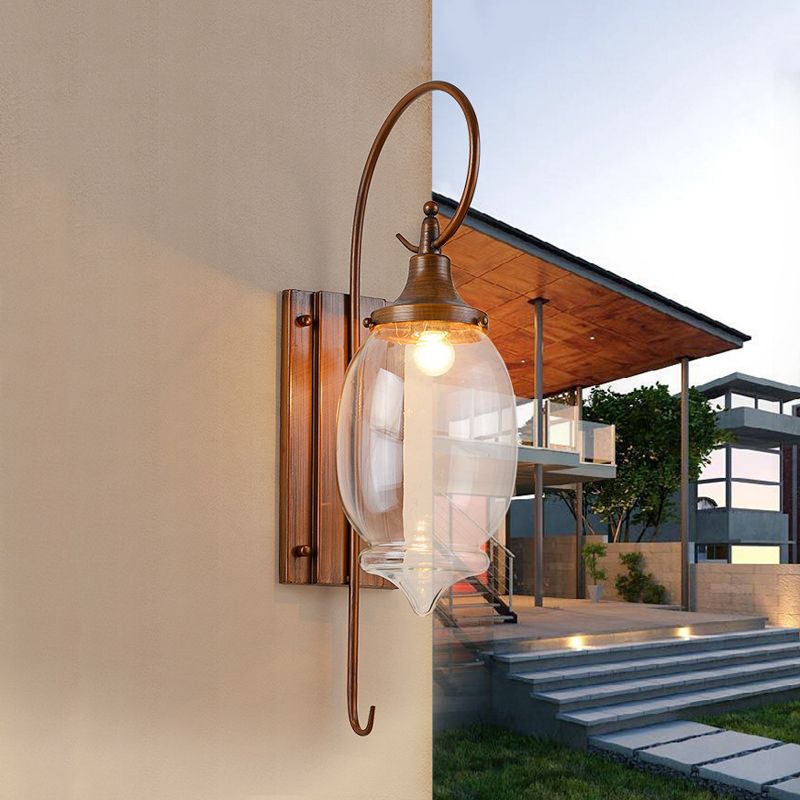 Brown 1 Light Wall Lighting Fixture Traditional Clear Glass Bottle Sconce for Outdoor