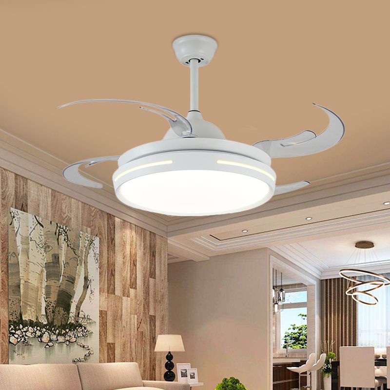 Luz de ventilador de techo redondo blanco LED acrílico modernista 42 "de ancho de la sala de estar de la sala de estar con 8 cuchillas