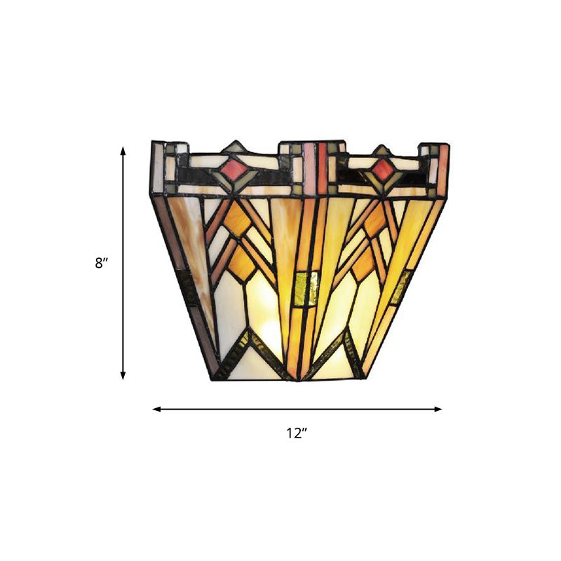 Craftsman Geometric Wall Lamp Stained Glass 1 Light Sconce Lighting in Beige for Living Room