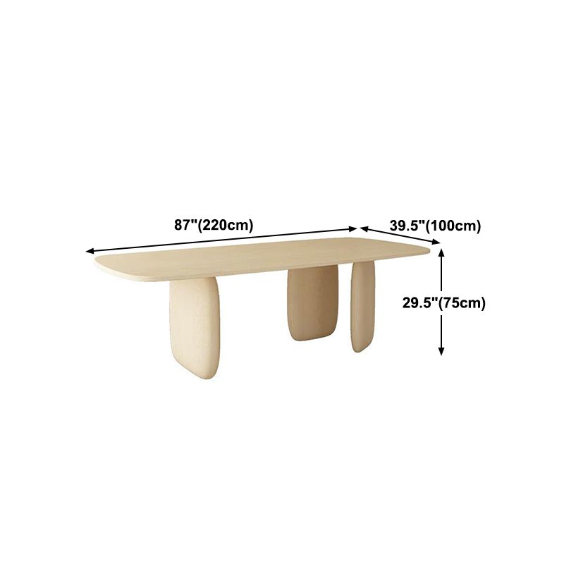 Table à manger rectangulaire jaune clair, Table en bois massif de pin de luxe avec 3 pieds