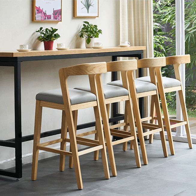 Contemporary Solid Wood Leather Barstools Indoor Bar Stool with Low Back