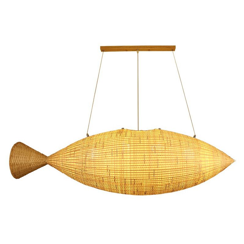 Asia Fish Shaped Hanging Light Bamboo Dining Room Suspension Pendant Light in Beige
