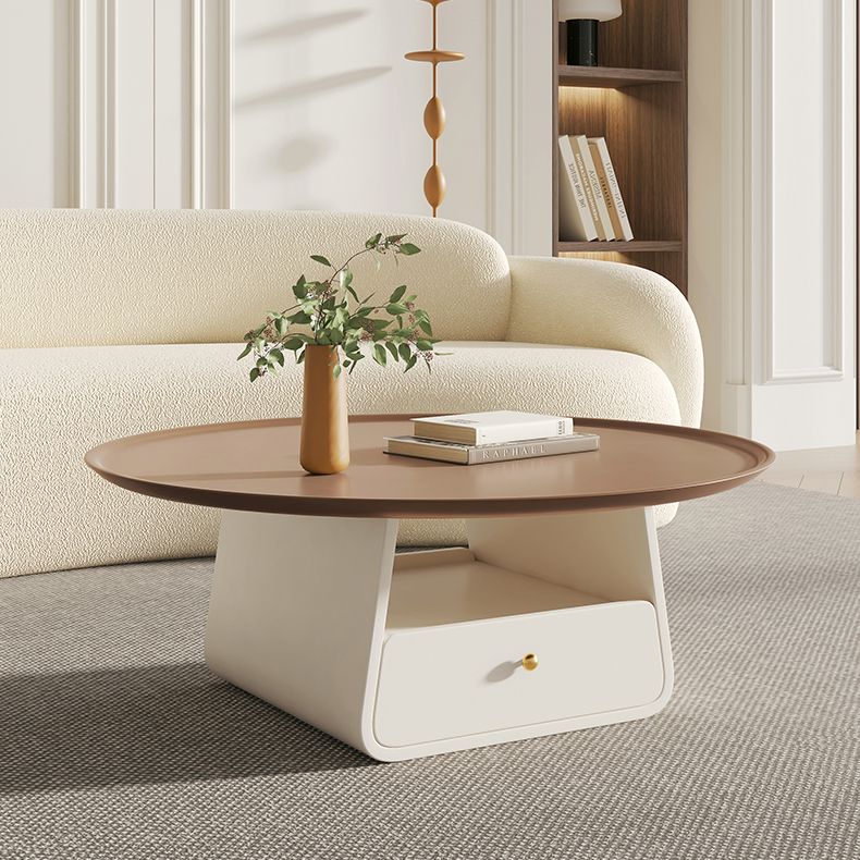 Pedestal 2-Piece Coffee Table Set Modern Round Tray Top Cocktail Table with Storage