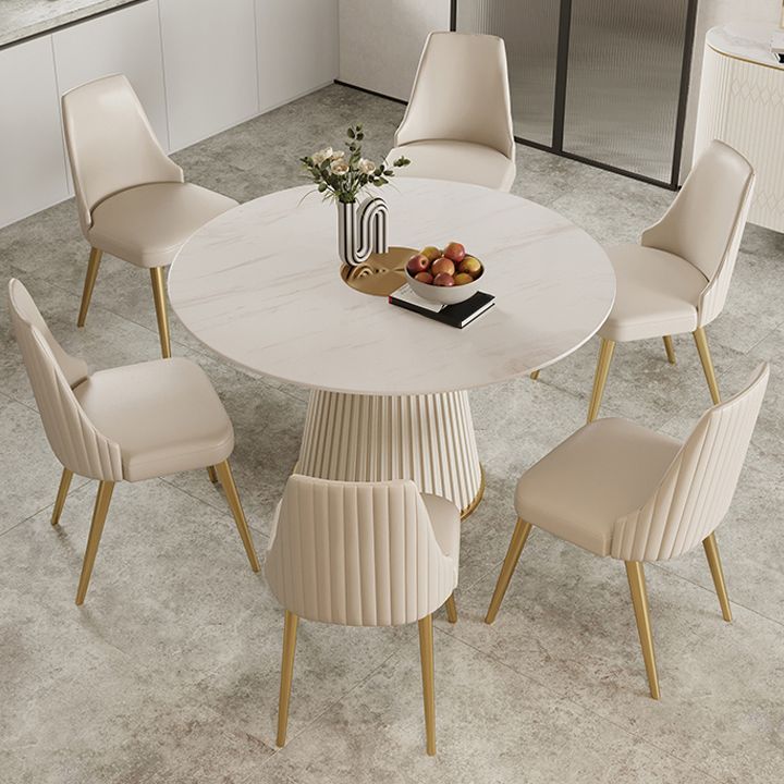Modern White Round Dining Table Sintered Stone Top Pedestal Base Table