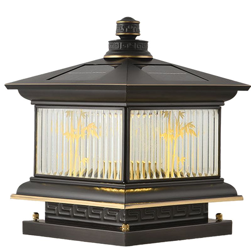 Metal Rectangle Shape Outdoor Lamp Modern Style 1-Light Solar Pillar Light