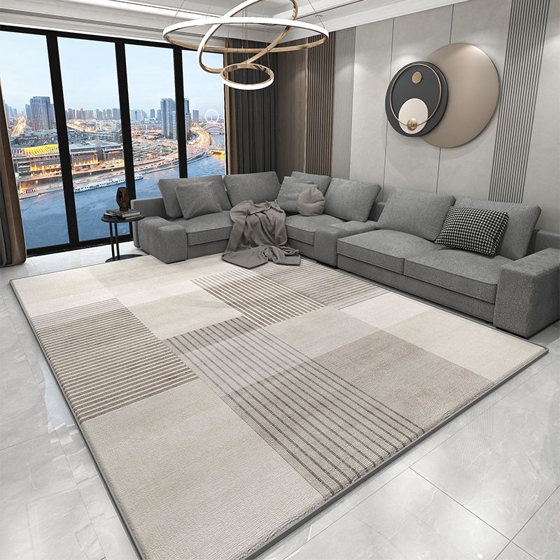 Grey Geometric Print Rug Modern Polyester Area Rug Stain Resistant Carpet for Home Decor