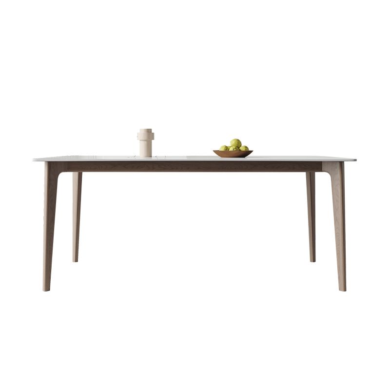 Mid-Century Dining Table Rectangle Stone Dinette Table in White