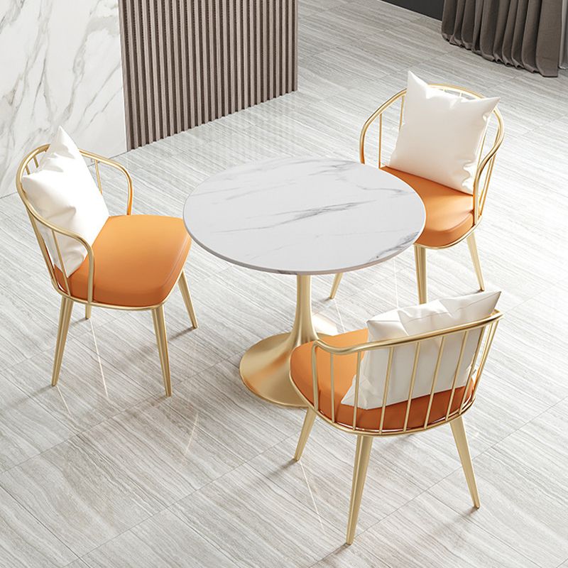 Round Traditional Luxury Dining Table White Stone Top Dinette Table
