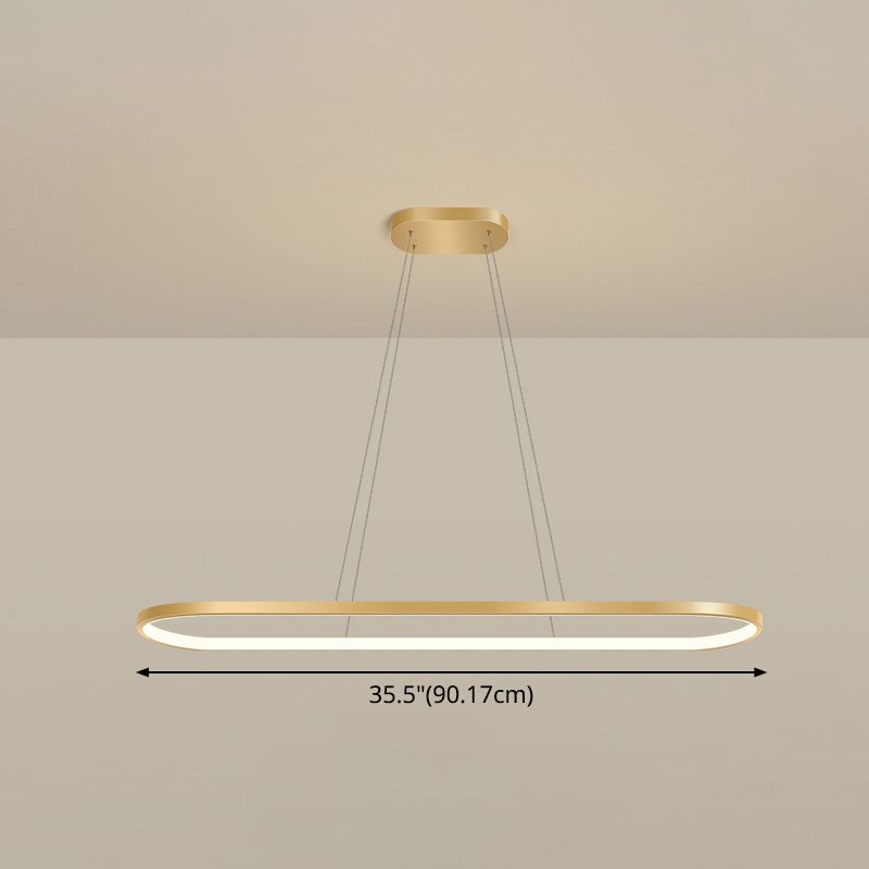 Metal Oblong Pendant Light Fixture Minimalist Gold Plated LED Island Lighting over Table