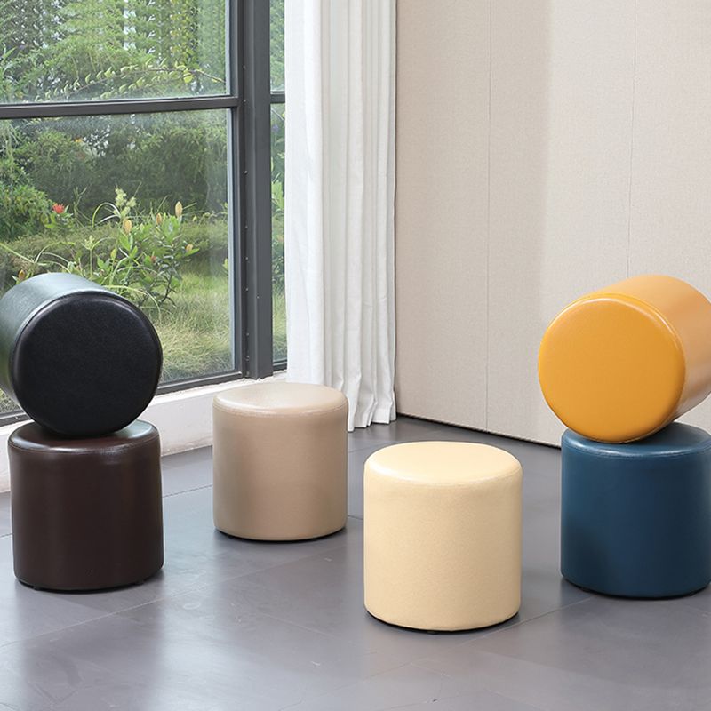 Minimalist Round Footstool Ottoman Solid Color Genuine Leather Ottoman