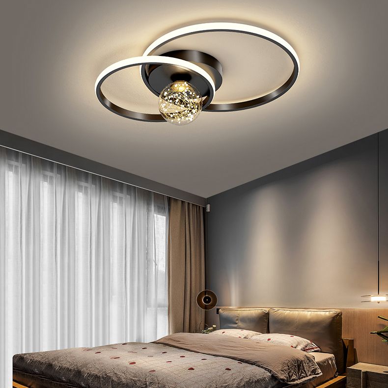 Modern Metal Flush Mount Circular Shape Ceiling Light with Glass Shade for Living Room