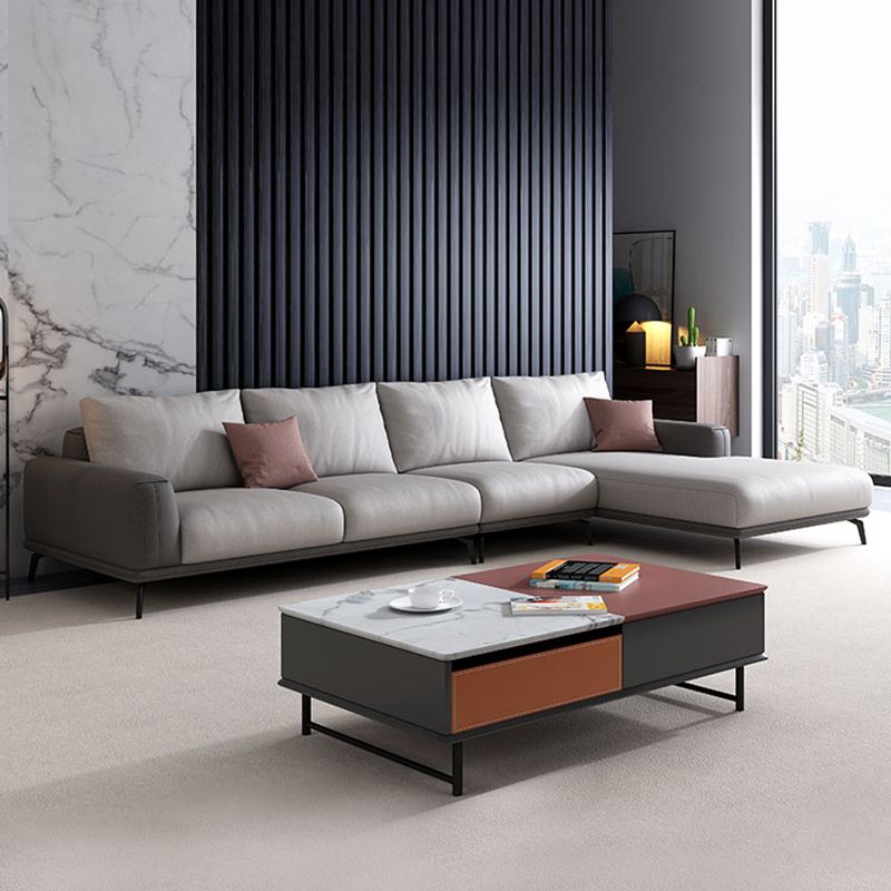 Stain-Resistant Faux Leather Square Arm Sofa/Sectional for Living Room