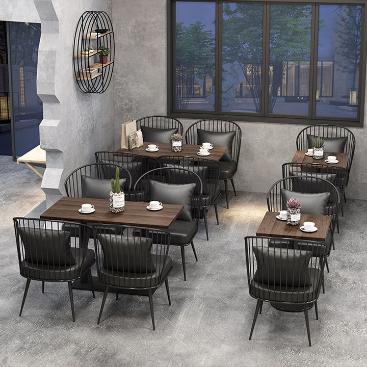 Industrial Brown Dinner Room Kitchen Table Solid Wood Top Table with Metal Base for Dining Room