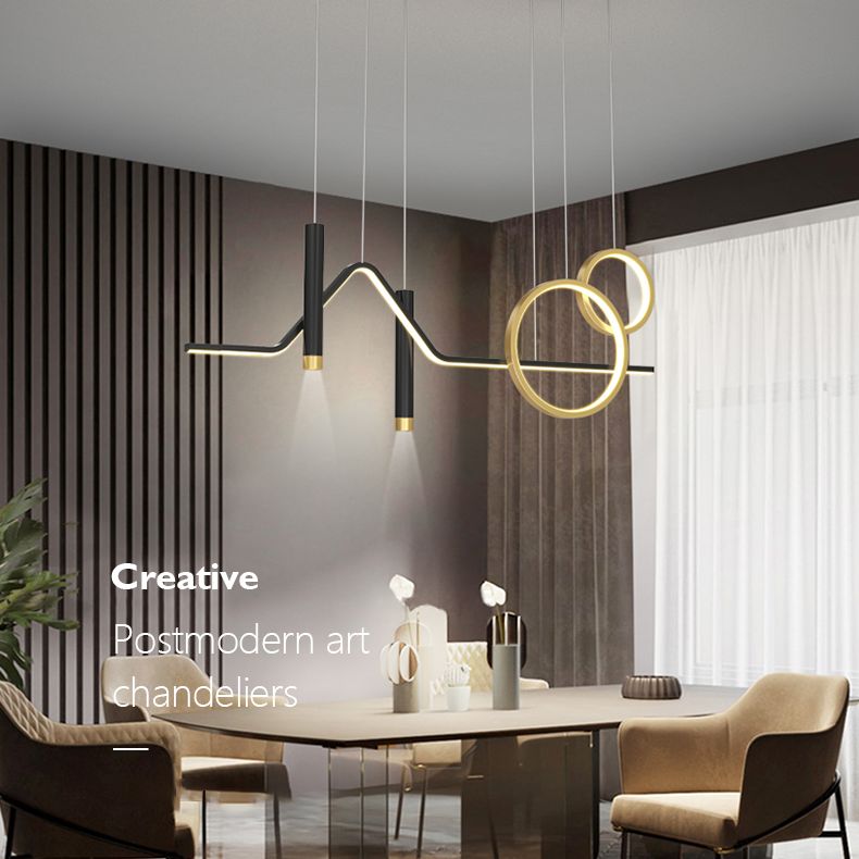 Black and Gold LED Island Pendant Light in Modern Creative Style Wrought Iron Ceiling Light with Aluminium Lamp