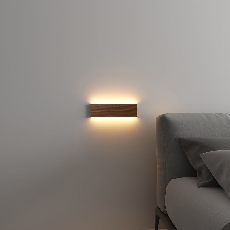 Éclair mural en bois carré de style moderne 1 montage mural clair luminaire en marron