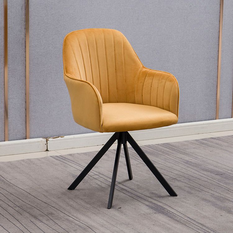 Glam Kitchen Dining Arm Chair Faux Leather Side Chairs in Yellow