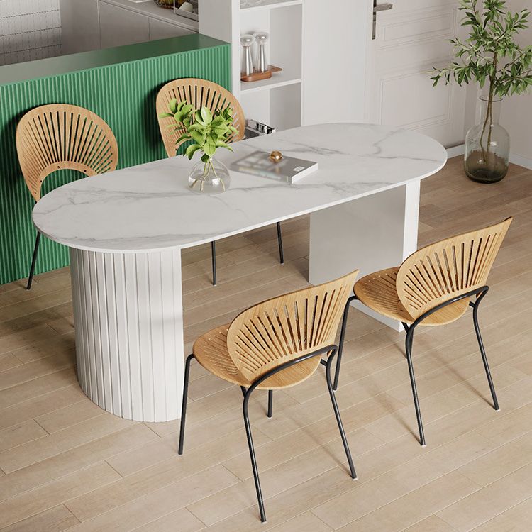 White Two Base Dining Table Modern White Stone Top Dining Table for Living Room